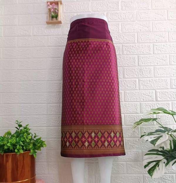 Elegant Thai/Laos Silk Mini Skirt - Free Size Waist 24"- 44", 21-36 Traditional Thai Clothing, Thai Silk Skirt