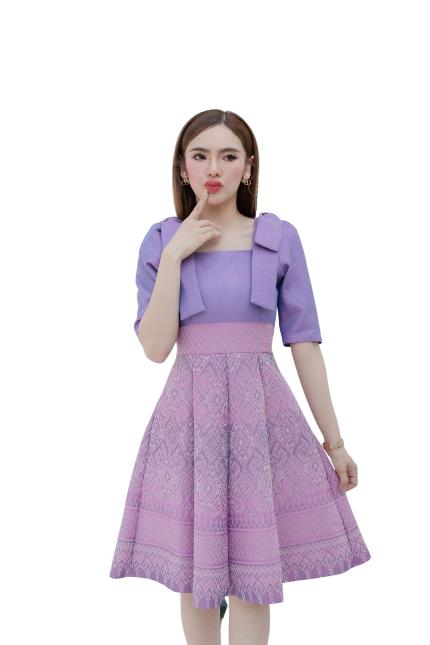 Woven Fabric Dress for Women | Square Neckline, Shoulder Bow, 8-Piece Flared Skirt, Hidden Zipper, Sizes S-5XL, Available in 3 Colors (N733)