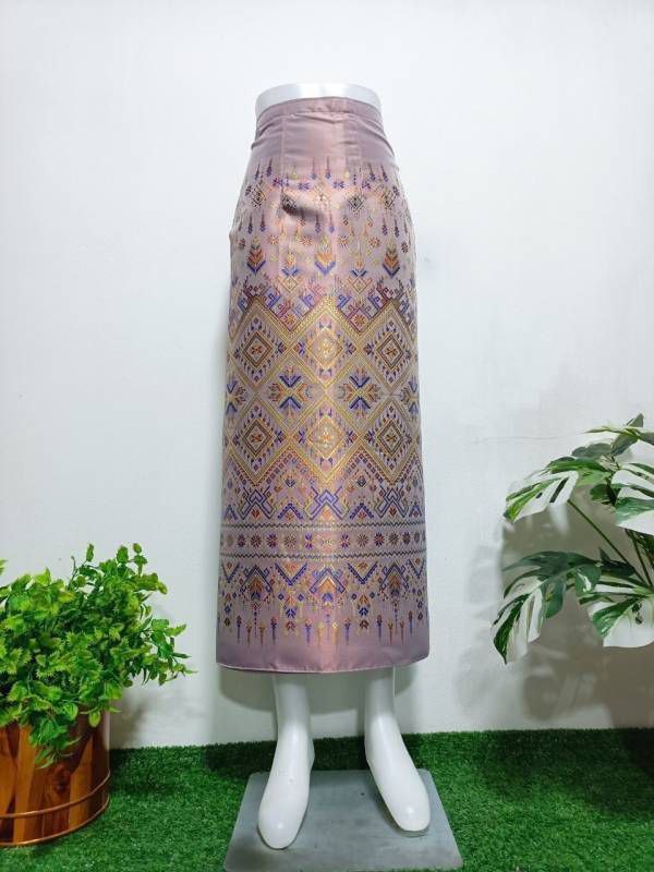 Elegant Thai/Laos Silk Long Skirt - Free Size Waist 24"- 44", 63-79 Traditional Thai Clothing, Thai Silk Skirt