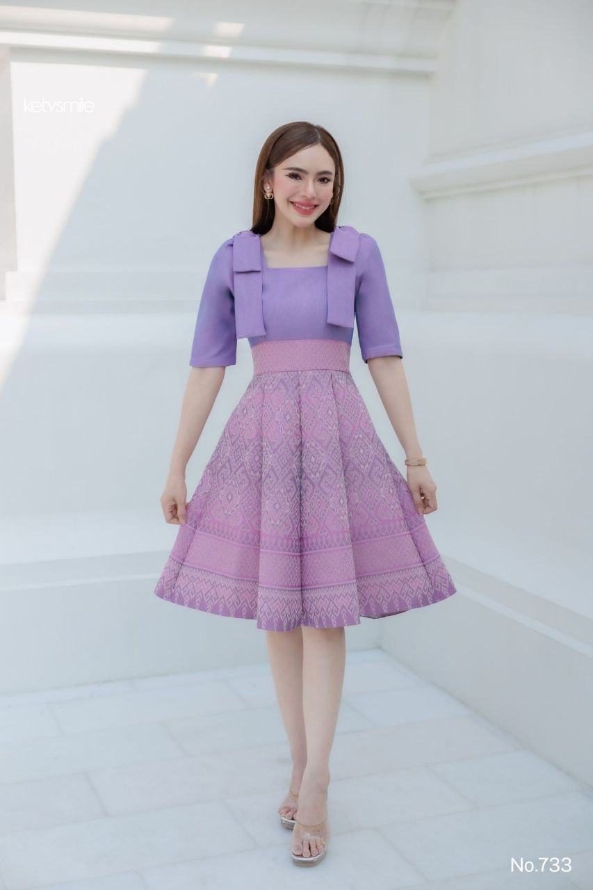 Woven Fabric Dress for Women | Square Neckline, Shoulder Bow, 8-Piece Flared Skirt, Hidden Zipper, Sizes S-5XL, Available in 3 Colors (N733)