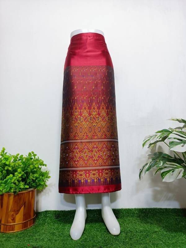 Elegant Thai/Laos Silk Long Skirt - Free Size Waist 24"- 44", 63-79 Traditional Thai Clothing, Thai Silk Skirt