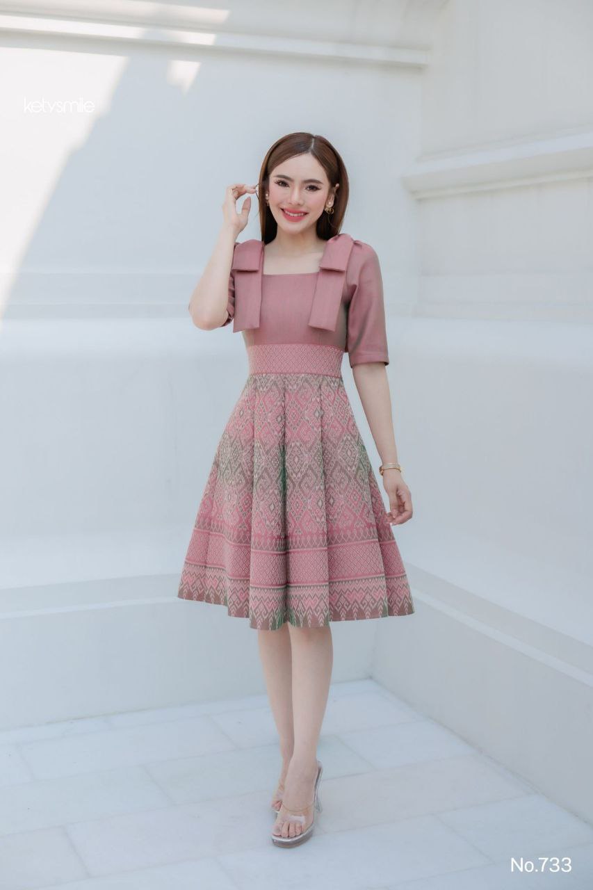 Woven Fabric Dress for Women | Square Neckline, Shoulder Bow, 8-Piece Flared Skirt, Hidden Zipper, Sizes S-5XL, Available in 3 Colors (N733)