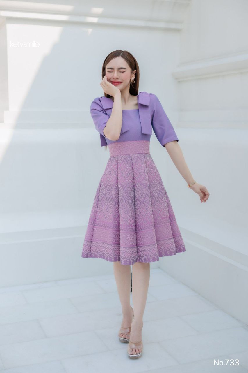 Woven Fabric Dress for Women | Square Neckline, Shoulder Bow, 8-Piece Flared Skirt, Hidden Zipper, Sizes S-5XL, Available in 3 Colors (N733)