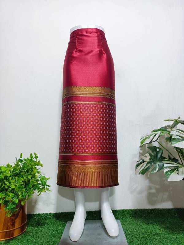 Elegant Thai/Laos Silk Long Skirt - Free Size Waist 24"- 44", 63-79 Traditional Thai Clothing, Thai Silk Skirt