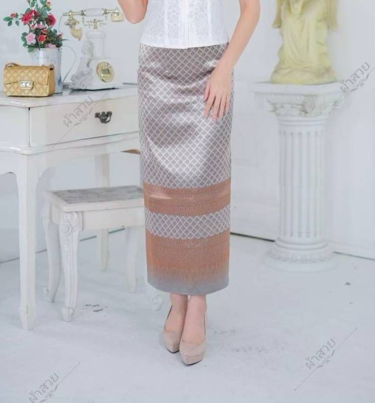 Elegant Thai/Laos Silk Skirt - Free Size Waist 24"- 44", 11-20 Traditional Thai Clothing, Thai Silk Long Skirts