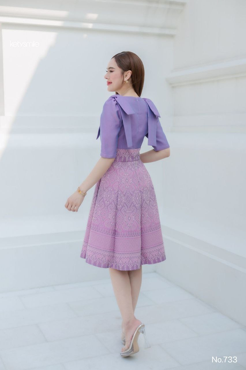 Woven Fabric Dress for Women | Square Neckline, Shoulder Bow, 8-Piece Flared Skirt, Hidden Zipper, Sizes S-5XL, Available in 3 Colors (N733)
