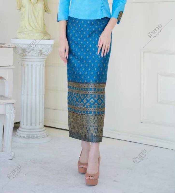 Elegant Thai/Laos Silk Skirt - Free Size Waist 24"- 44", 51-60 Traditional Thai Clothing