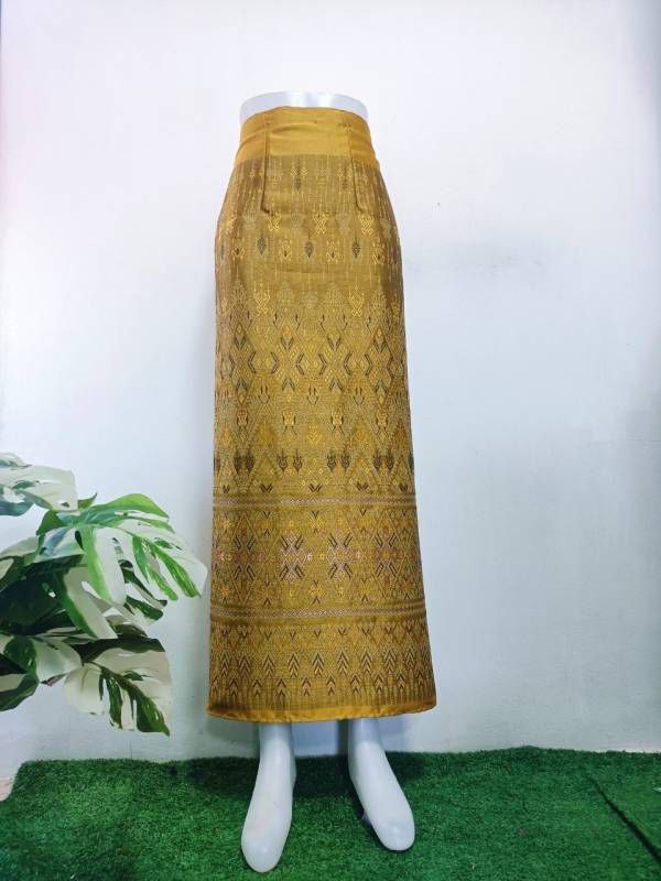 Elegant Thai/Laos Silk Long Skirt - Free Size Waist 24"- 44", 63-79 Traditional Thai Clothing, Thai Silk Skirt
