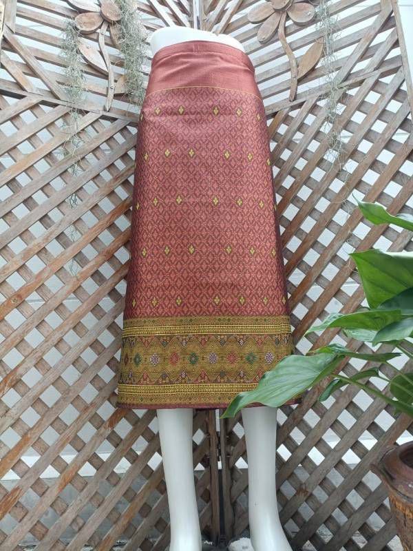 Elegant Thai/Laos Silk Mini Skirt - Free Size Waist 24"- 44", 21-36 Traditional Thai Clothing, Thai Silk Skirt