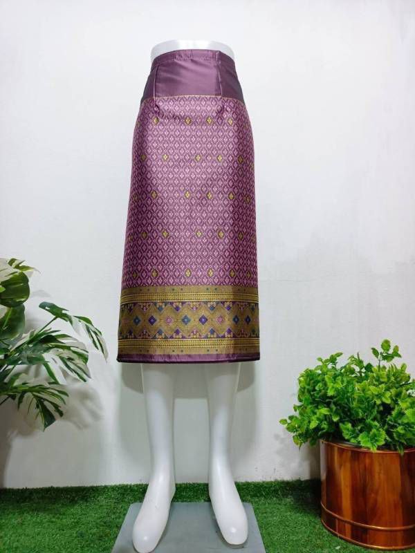 Elegant Thai/Laos Silk Mini Skirt - Free Size Waist 24"- 44", 21-36 Traditional Thai Clothing, Thai Silk Skirt