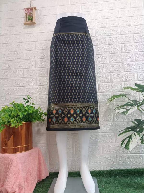 Elegant Thai/Laos Silk Mini Skirt - Free Size Waist 24"- 44", 21-36 Traditional Thai Clothing, Thai Silk Skirt
