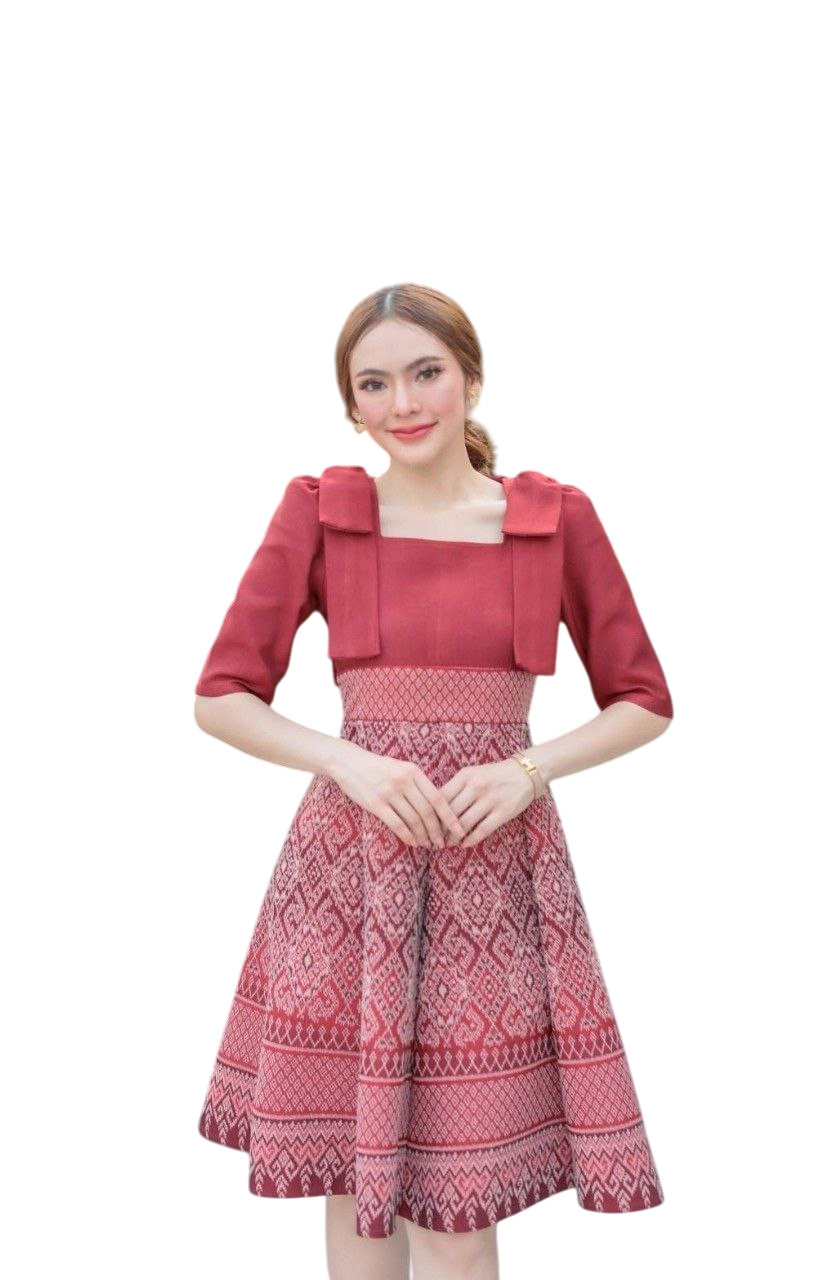 Woven Fabric Dress for Women | Square Neckline, Shoulder Bow, 8-Piece Flared Skirt, Hidden Zipper, Sizes S-5XL, Available in 3 Colors (N733)
