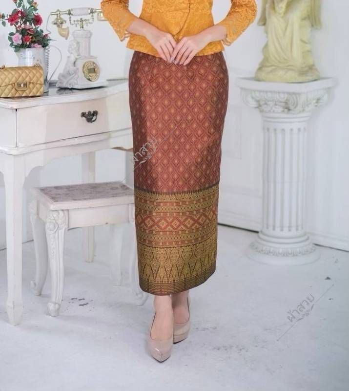 Elegant Thai/Laos Silk Skirt - Free Size Waist 24"- 44", 11-20 Traditional Thai Clothing, Thai Silk Long Skirts