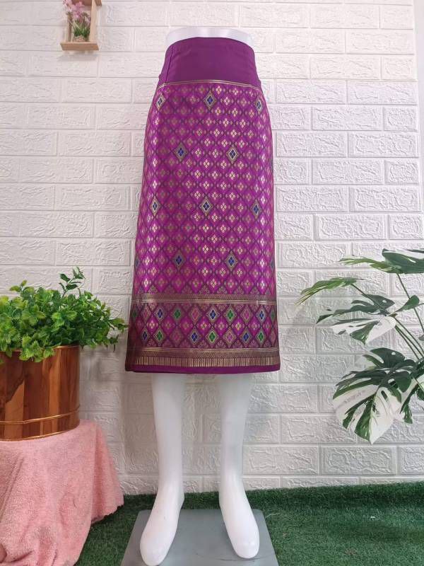 Elegant Thai/Laos Silk Mini Skirt - Free Size Waist 24"- 44", 1-20 Traditional Thai Clothing, Thai Silk Skirt