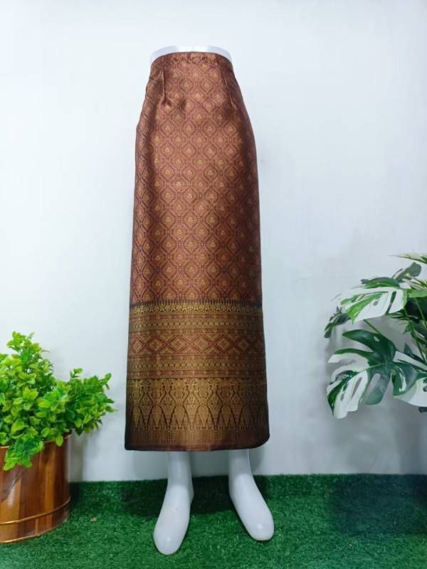 Elegant Thai/Laos Silk Long Skirt - Free Size Waist 24"- 44", 63-79 Traditional Thai Clothing, Thai Silk Skirt