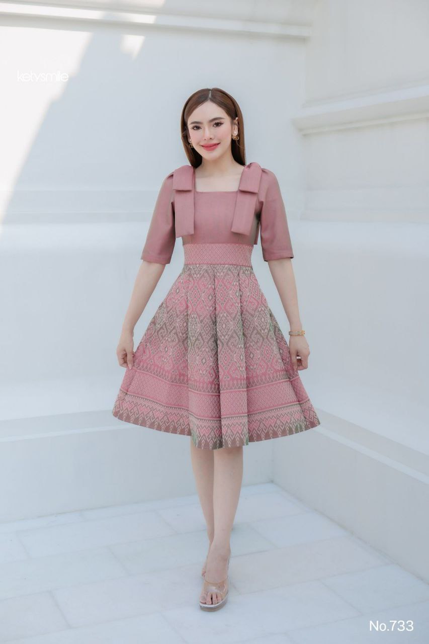 Woven Fabric Dress for Women | Square Neckline, Shoulder Bow, 8-Piece Flared Skirt, Hidden Zipper, Sizes S-5XL, Available in 3 Colors (N733)