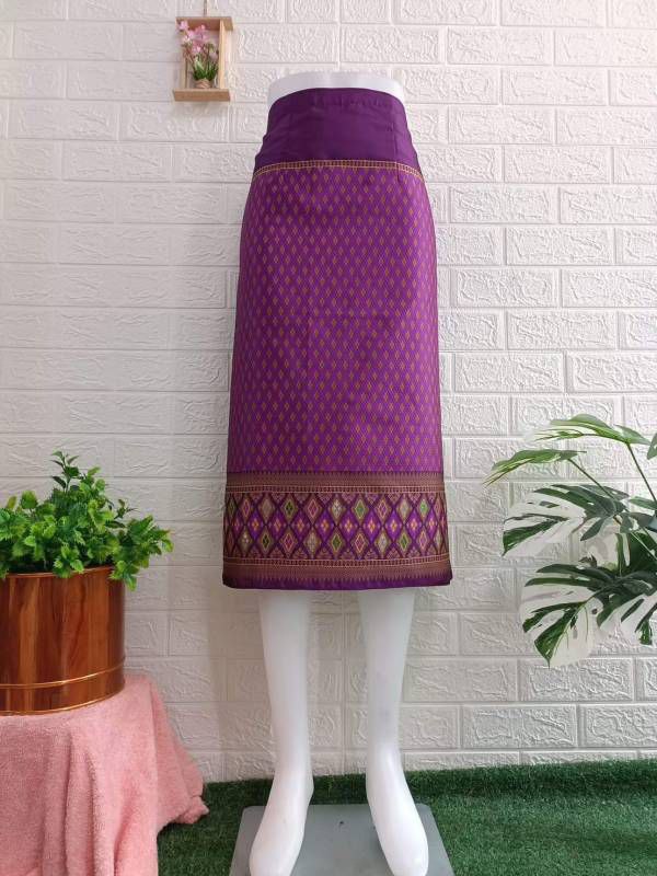 Elegant Thai/Laos Silk Mini Skirt - Free Size Waist 24"- 44", 1-20 Traditional Thai Clothing, Thai Silk Skirt