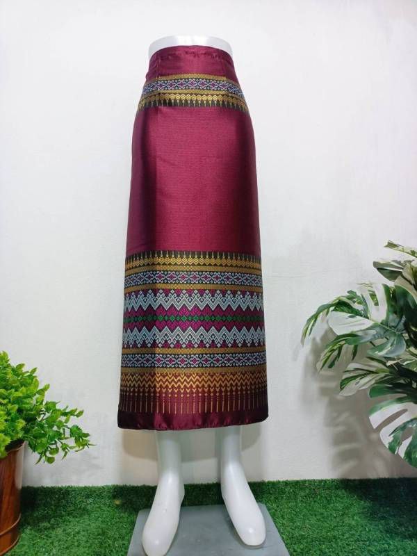 Elegant Thai/Laos Silk Long Skirt - Free Size Waist 24"- 44", 63-79 Traditional Thai Clothing, Thai Silk Skirt