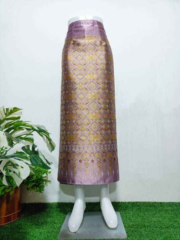Elegant Thai/Laos Silk Long Skirt - Free Size Waist 24"- 44", 63-79 Traditional Thai Clothing, Thai Silk Skirt