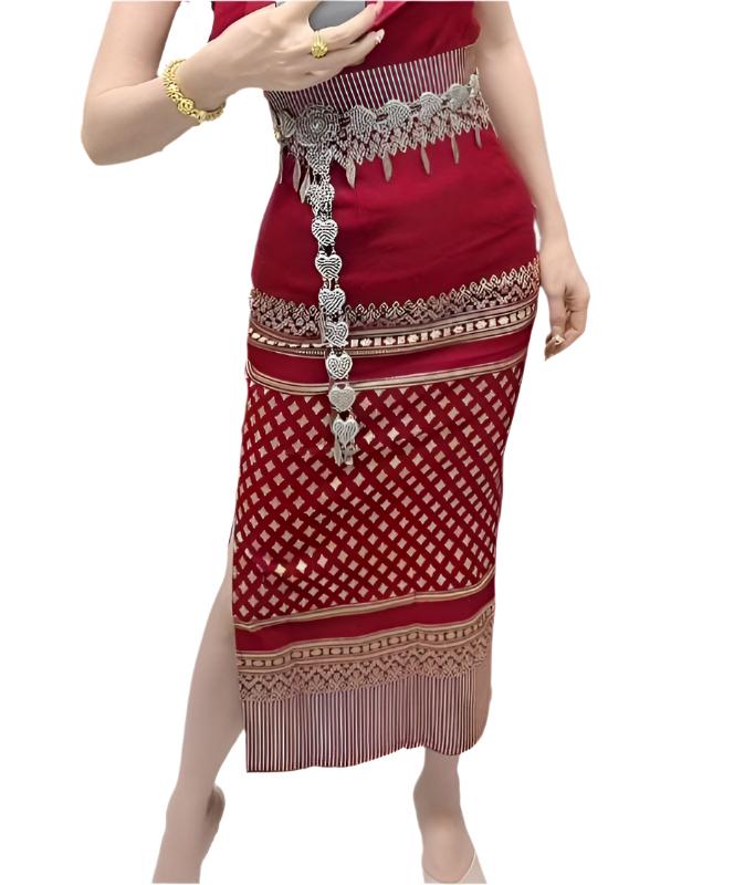 Elegant Thai Laos Silk Long Skirt with Split 24 45 Two Sizes Available Fitted Skirts Size A 25 30 Size B 30 40 Drop 35 Traditional Thai Clothing Thai Silk Skirt