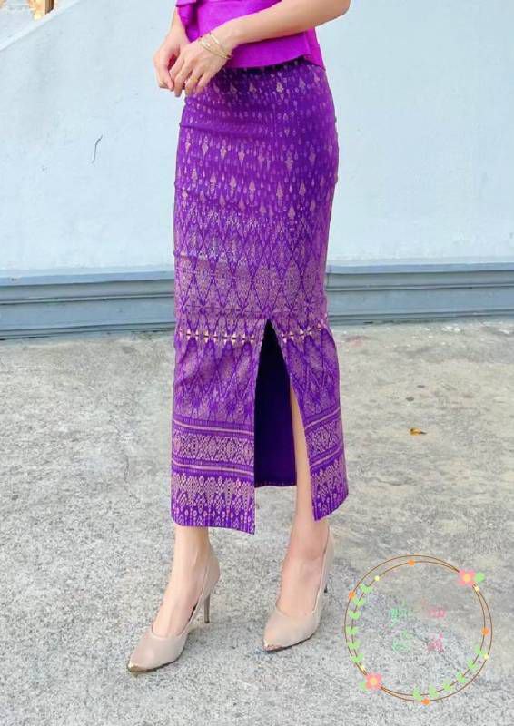 Elegant Thai Laos Silk Long Skirt with Split 24 45 Two Sizes Available Fitted Skirts Size A 25 30 Size B 30 40 Drop 35 Traditional Thai Clothing Thai Silk Skirt