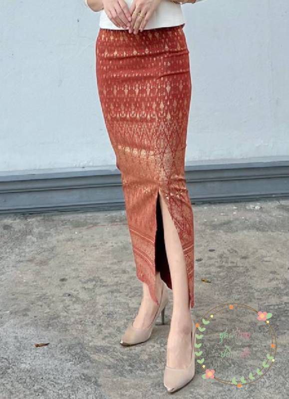 Elegant Thai Laos Silk Long Skirt with Split 24 45 Two Sizes Available Fitted Skirts Size A 25 30 Size B 30 40 Drop 35 Traditional Thai Clothing Thai Silk Skirt