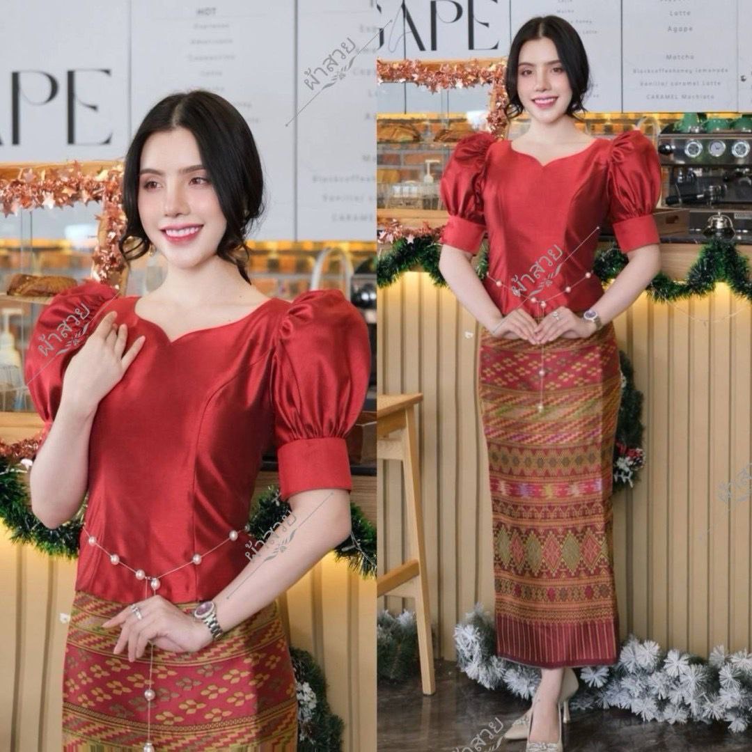 Thai Laos Silk Blouse Four Threaded Silk Wavy Batwing Sleeve Blouse 8 Colors 37 Chest 32 42 Shiny Silk