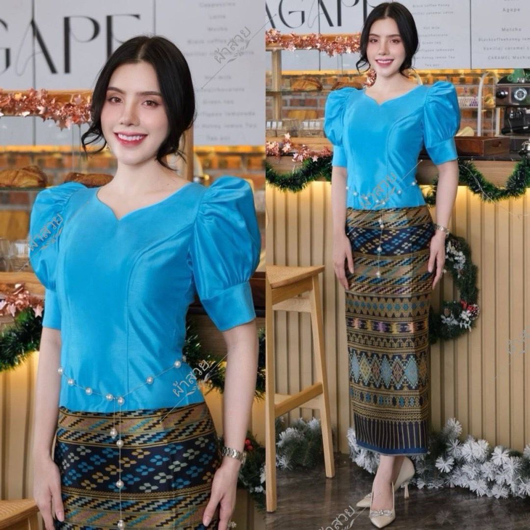Thai Laos Silk Blouse Four Threaded Silk Wavy Batwing Sleeve Blouse 8 Colors 37 Chest 32 42 Shiny Silk