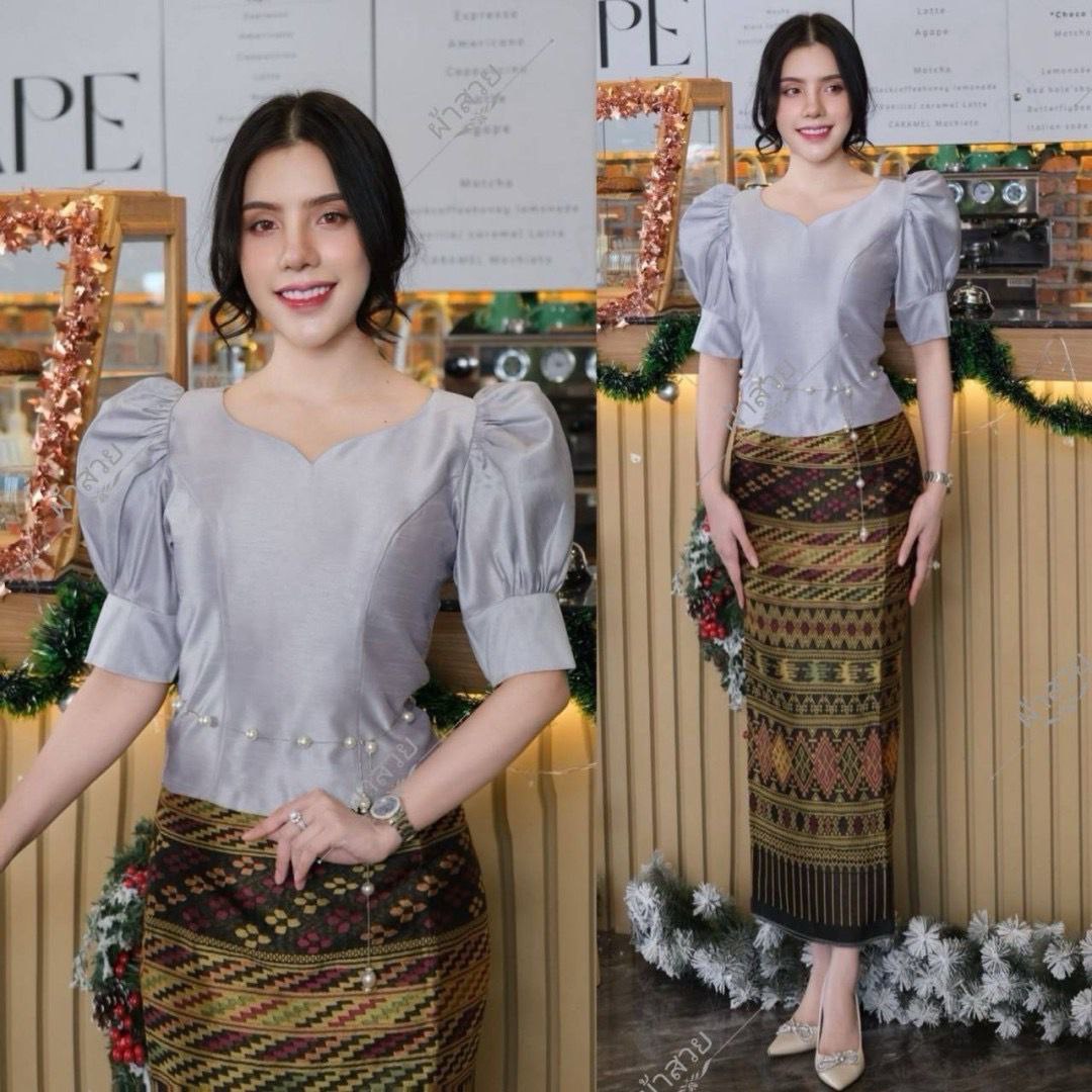 Thai Laos Silk Blouse Four Threaded Silk Wavy Batwing Sleeve Blouse 8 Colors 37 Chest 32 42 Shiny Silk