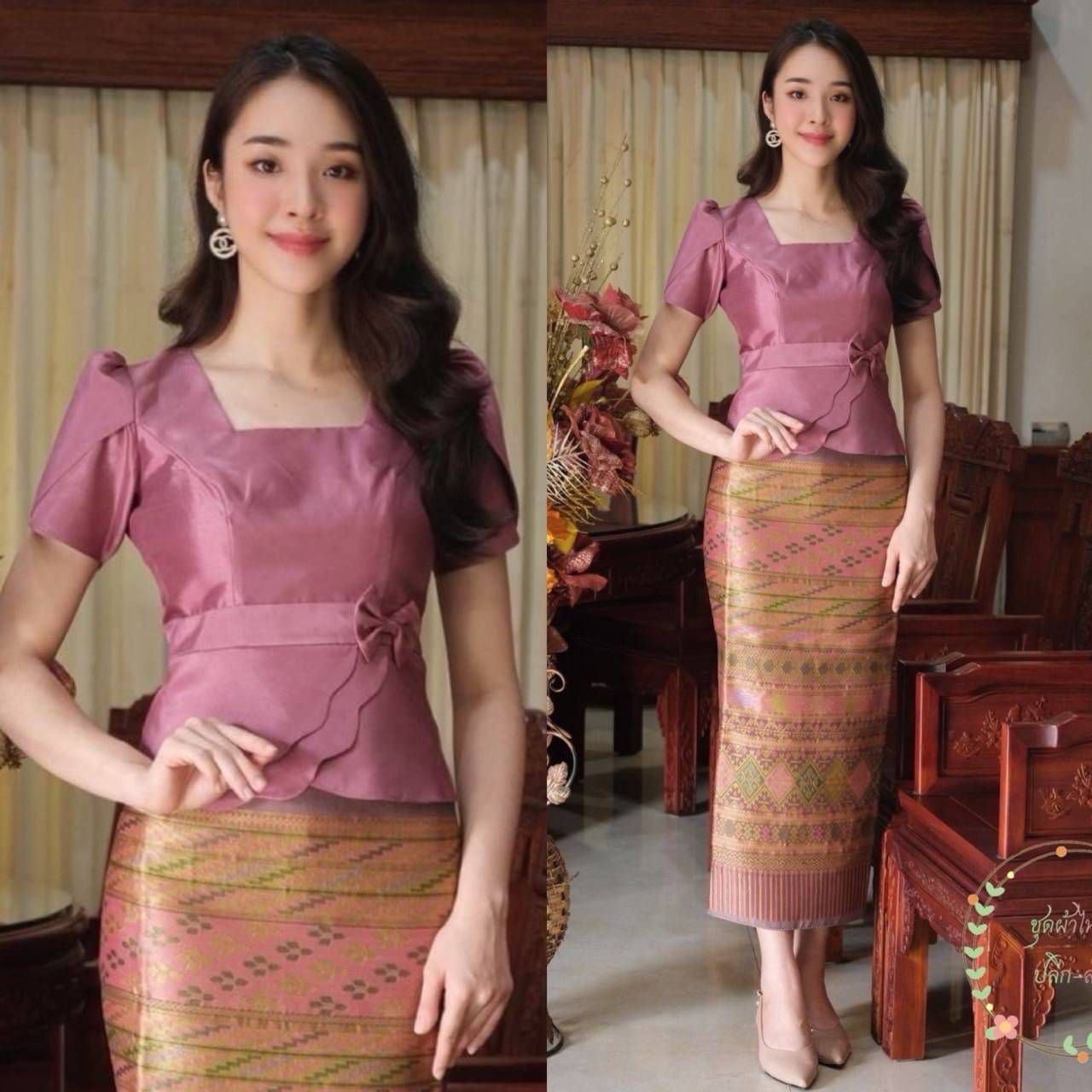 Laos Thai Traditional Silk Skirt 6 Colors Available in 6 Sizes Style 37SK Skirts Elegant Thai Skirts Shiny Silk