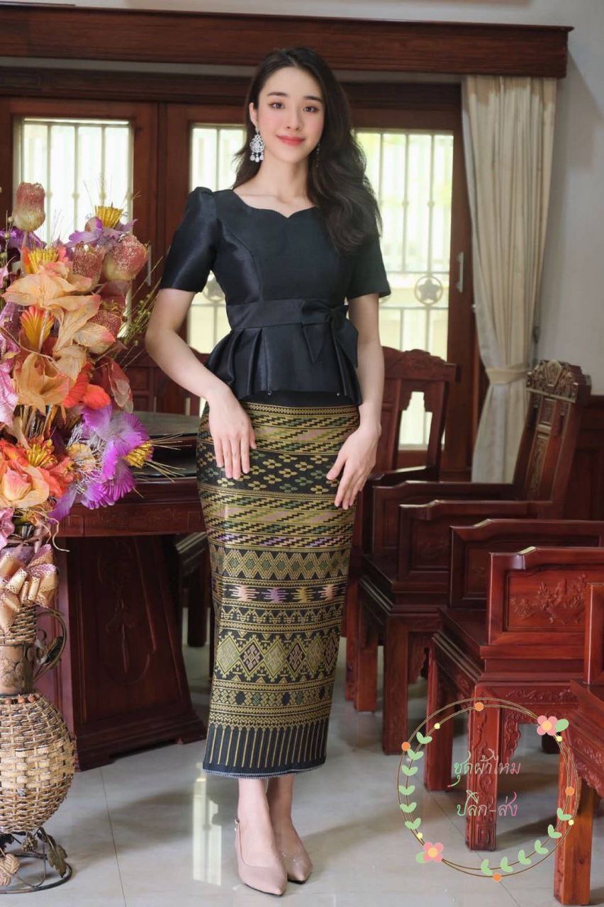 Laos Thai Traditional Silk Skirt 6 Colors Available in 6 Sizes Style 37SK Skirts Elegant Thai Skirts Shiny Silk