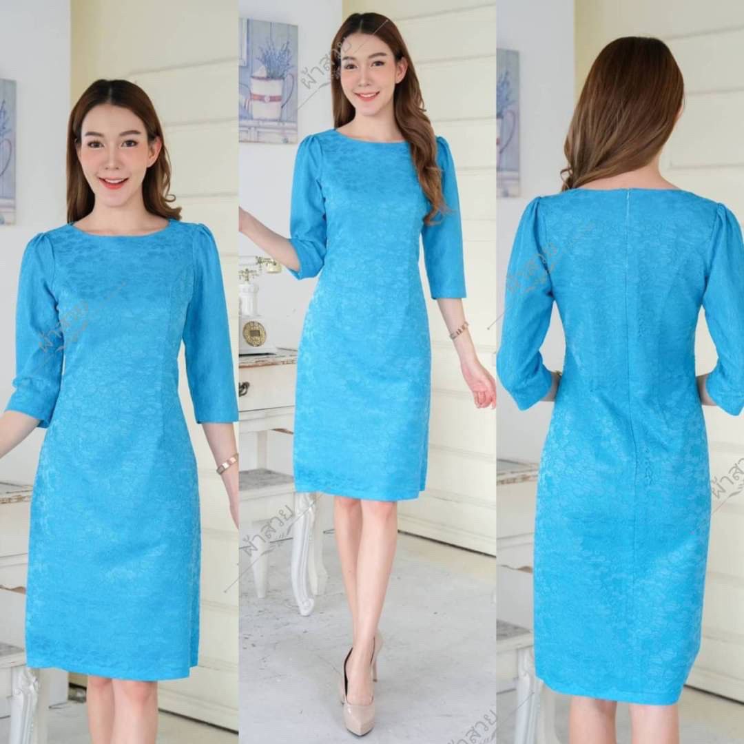 Thai Silk Lace Dress for Women, Women's Short Sleeve Floral Party Dresses for Women
