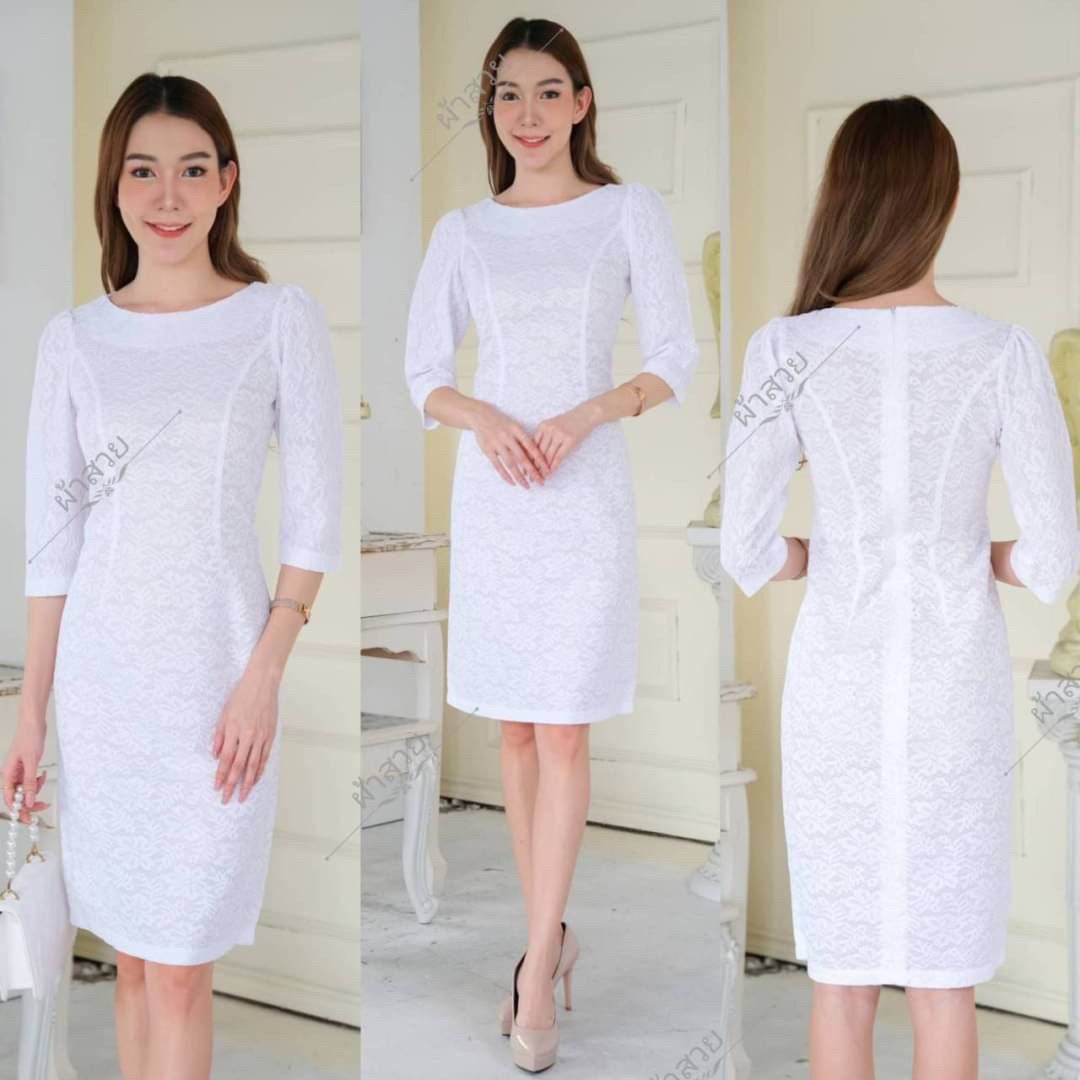 Thai Silk Lace Dress for Women, Women's Short Sleeve Floral Party Dresses for Women