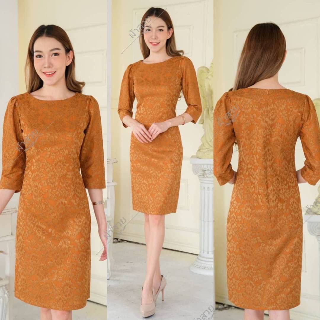 Thai Silk Lace Dress for Women, Women's Short Sleeve Floral Party Dresses for Women
