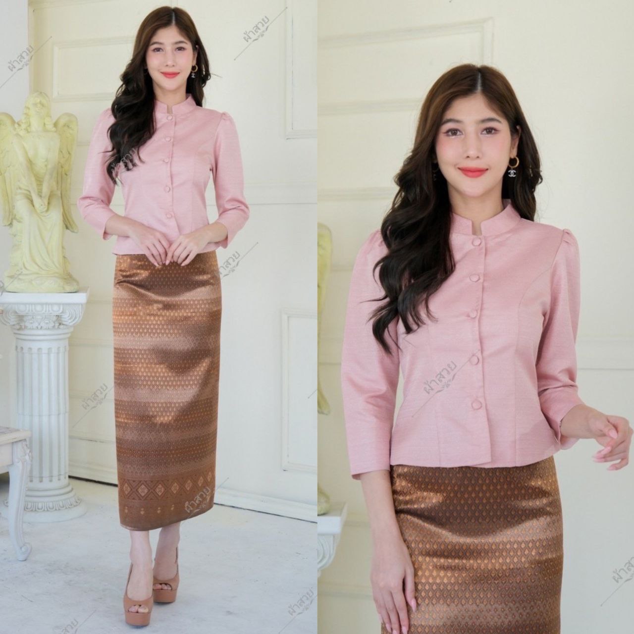 Thai Traditional Dress Silk Skirt & Silk Blouse Set