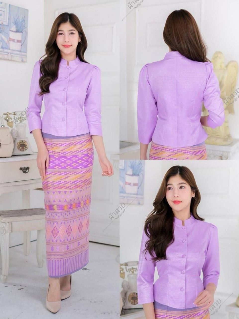 Thai Traditional Dress Silk Skirt & Silk Blouse Set