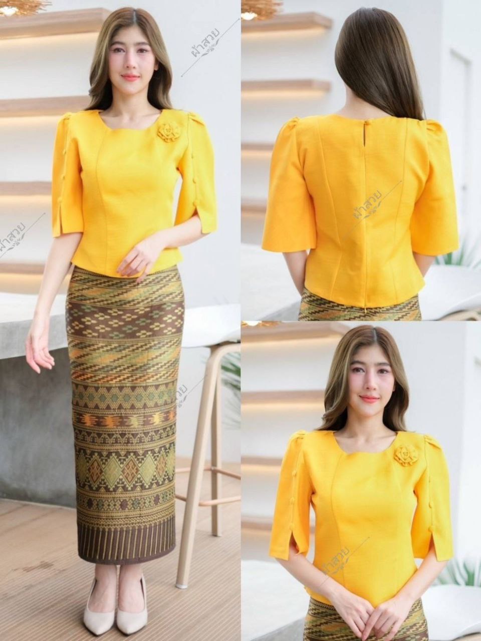 Thai Traditional Dress Silk Skirt & Silk Blouse Set