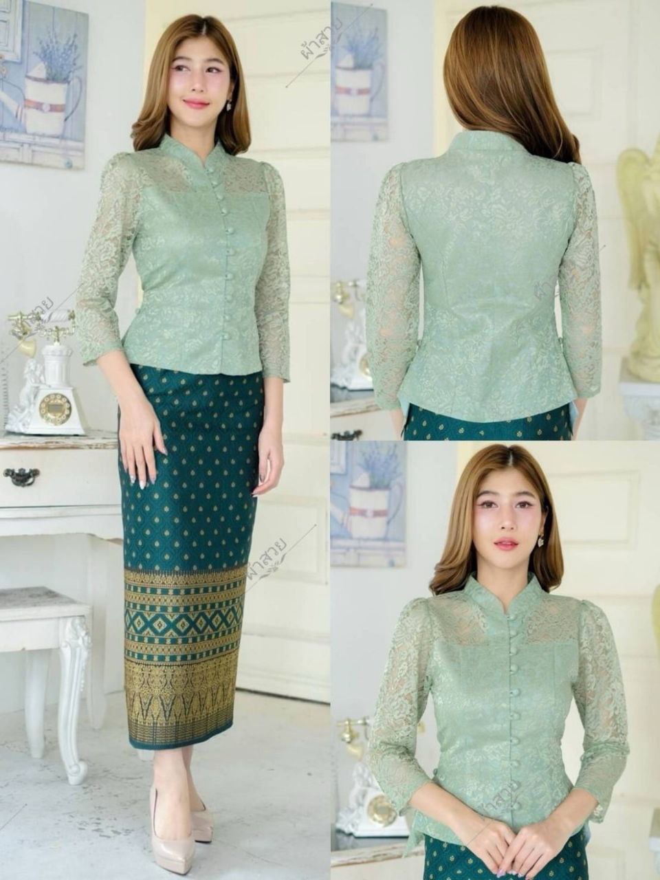Thai Traditional Dress Silk Skirt & Silk Blouse Set