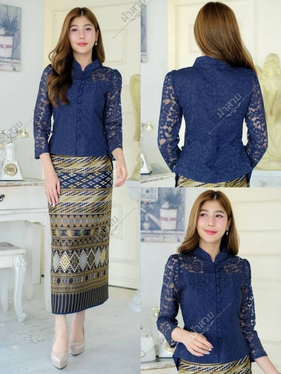 Thai Traditional Dress Silk Skirt & Silk Blouse Set