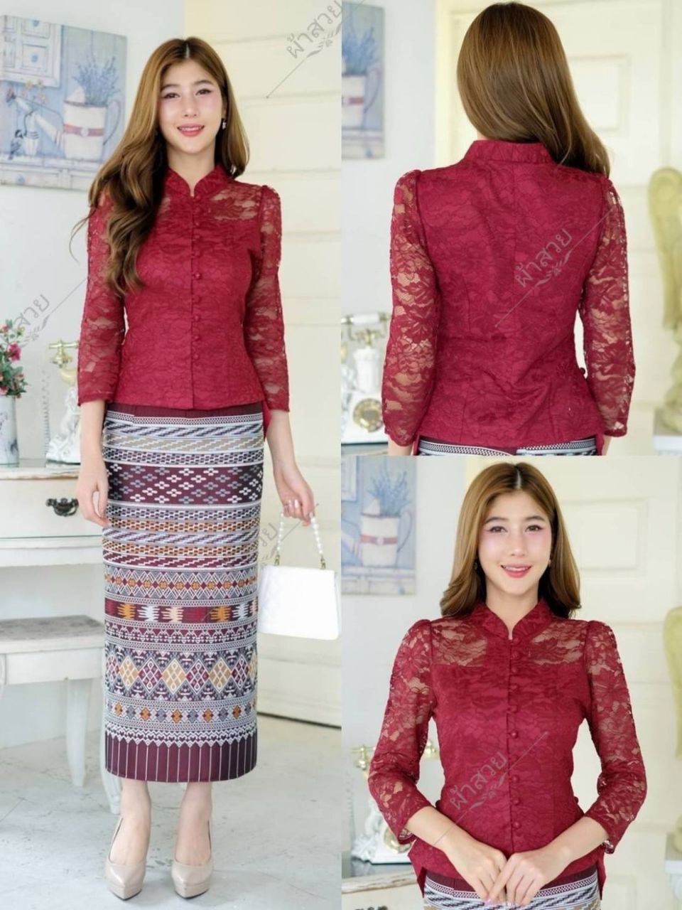 Thai Traditional Dress Silk Skirt & Silk Blouse Set