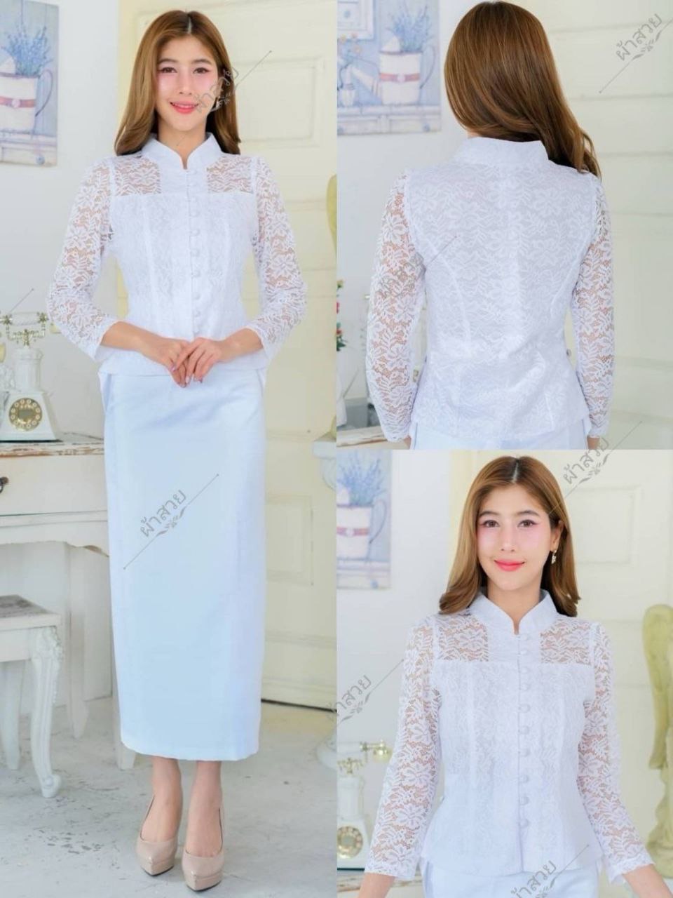 Thai Traditional Dress Silk Skirt & Silk Blouse Set