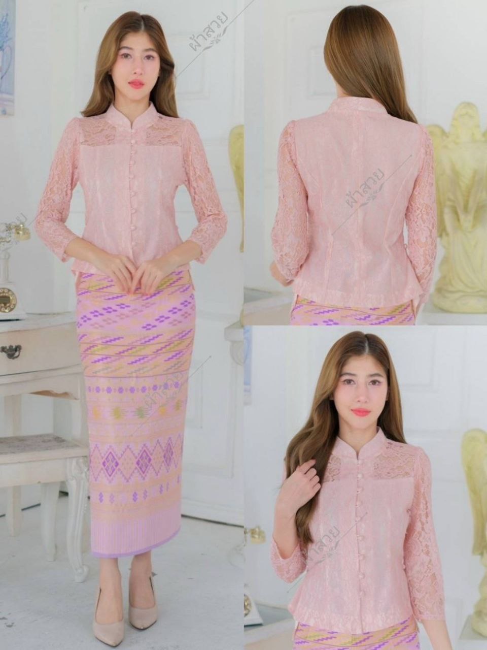 Thai Traditional Dress Silk Skirt & Silk Blouse Set