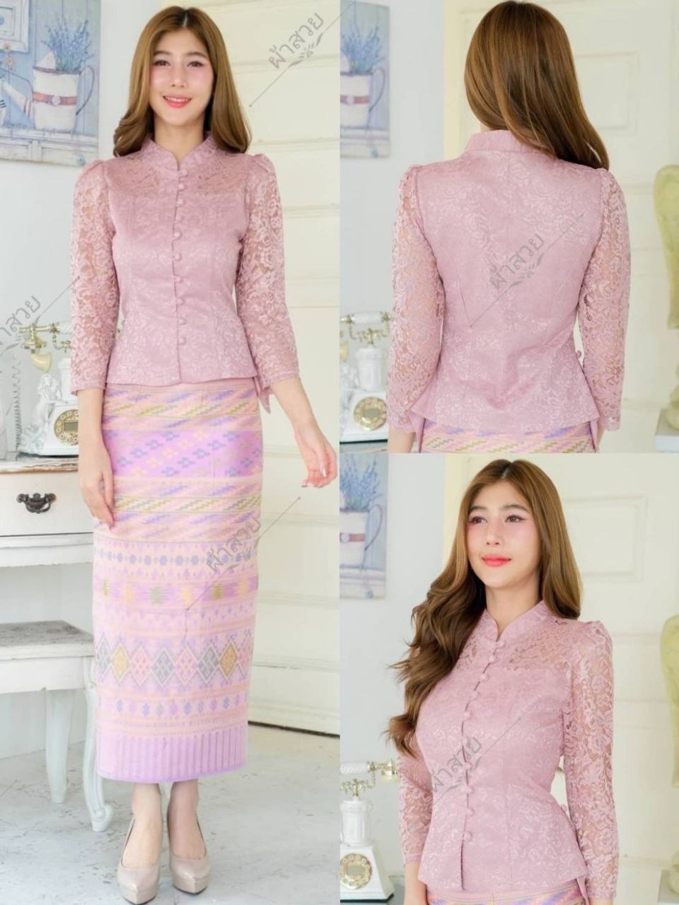 Thai Traditional Dress Silk Skirt & Silk Blouse Set