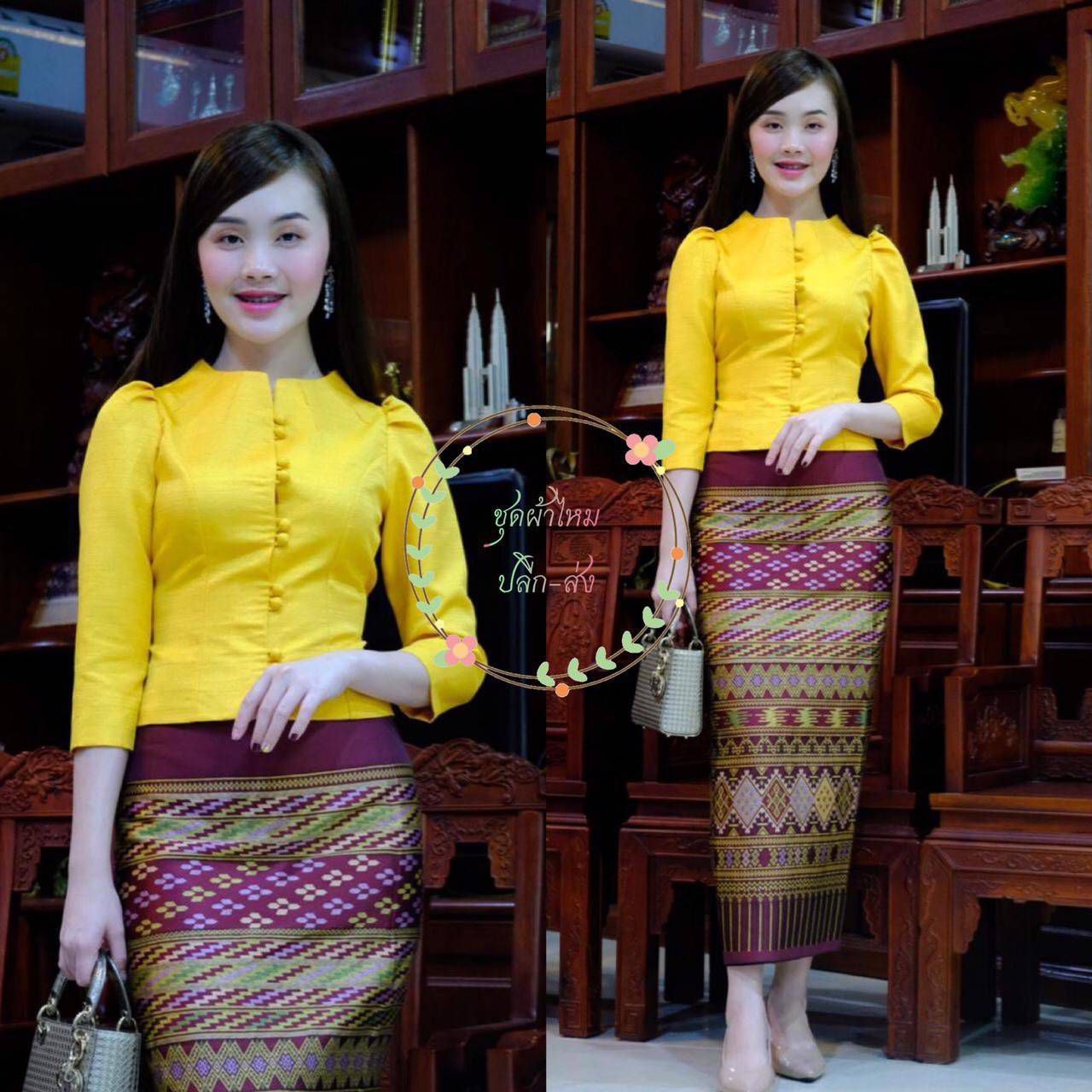 Thai Traditional Dress Silk Skirt & Silk Blouse Set