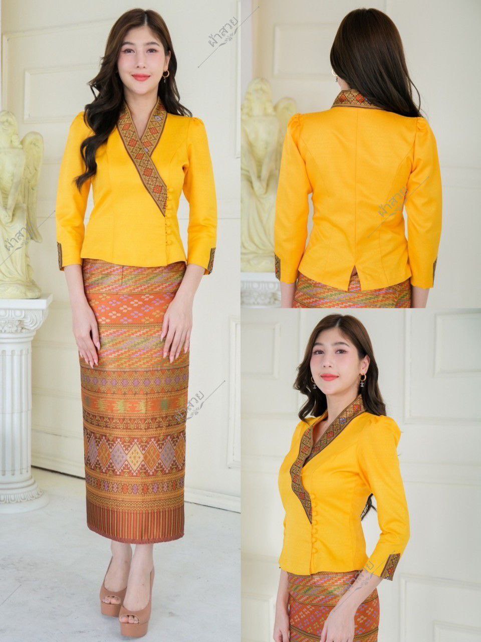 Thai Traditional Dress Silk Skirt & Silk Blouse Set