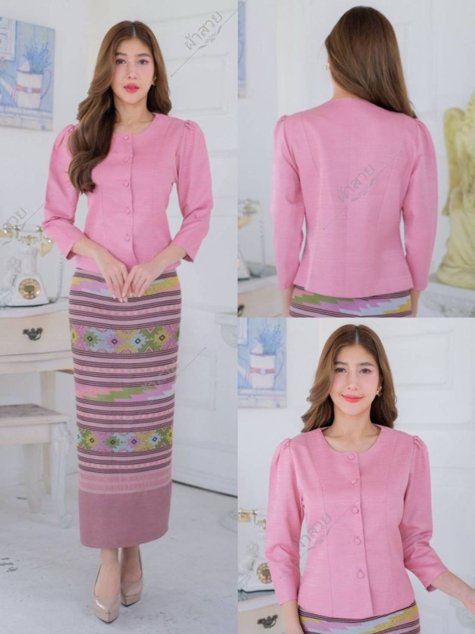 Thai Traditional Dress Silk Skirt & Silk Blouse Set