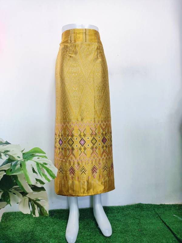 Elegant Thai/Laos Silk Long Skirt - Free Size Waist 24"- 44", 63-79 Traditional Thai Clothing, Thai Silk Skirt