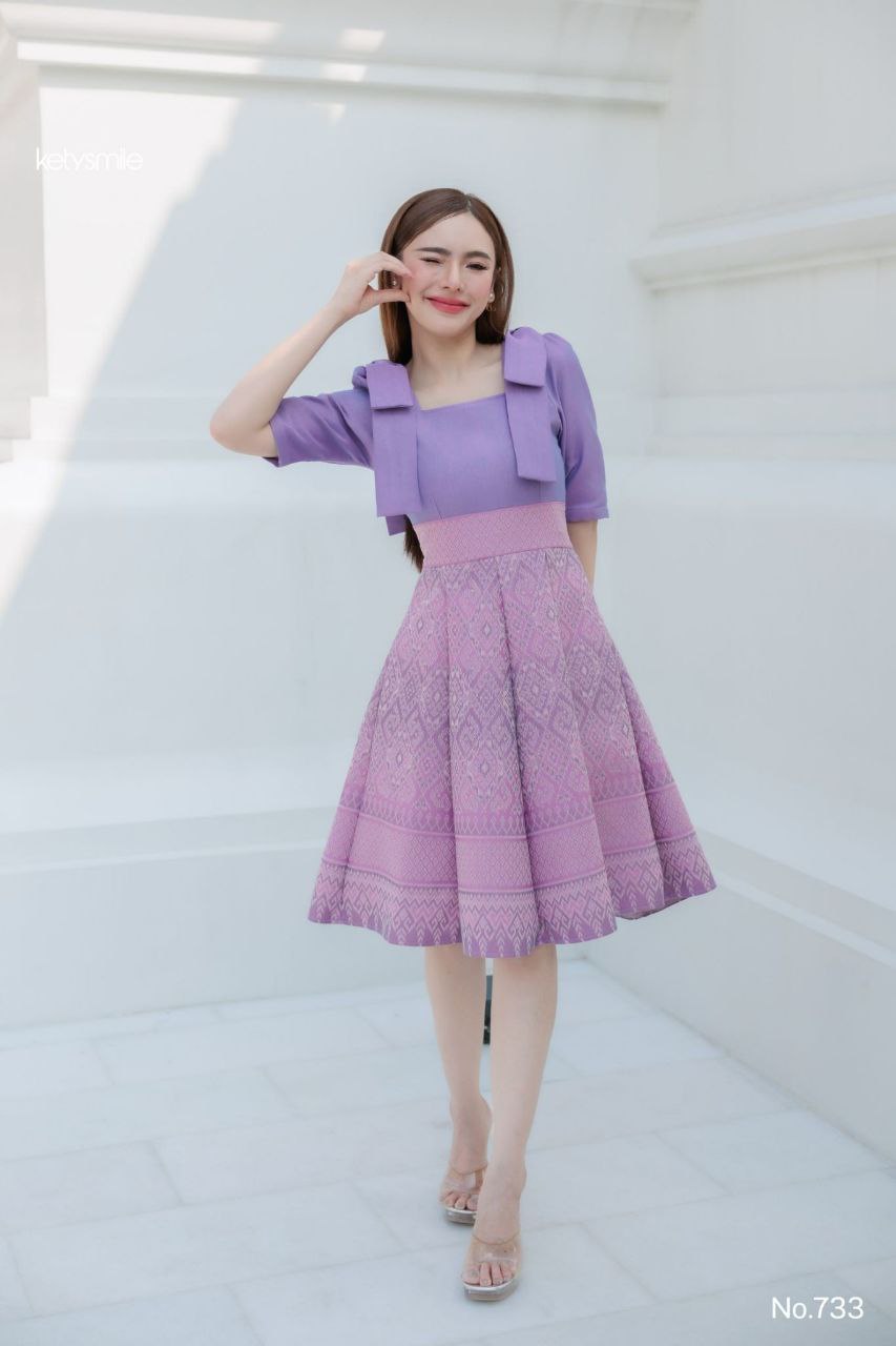 Woven Fabric Dress for Women | Square Neckline, Shoulder Bow, 8-Piece Flared Skirt, Hidden Zipper, Sizes S-5XL, Available in 3 Colors (N733)