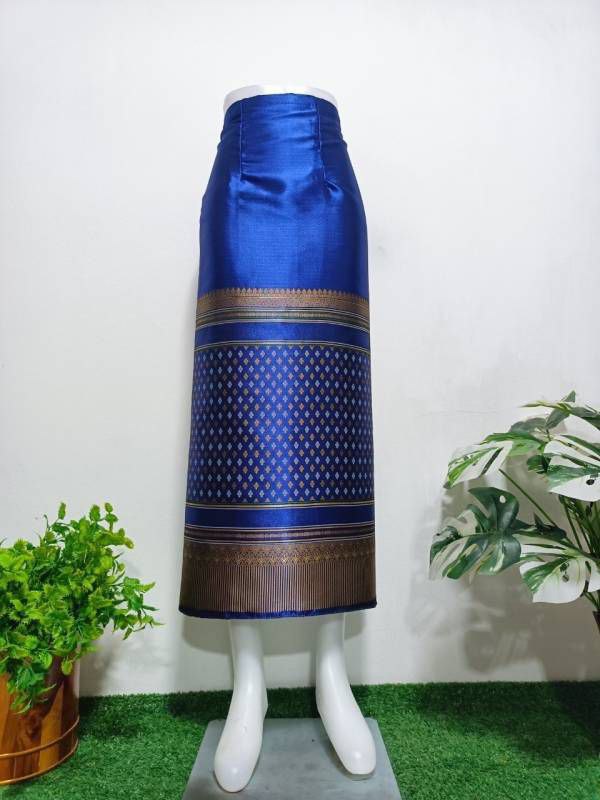 Elegant Thai/Laos Silk Long Skirt - Free Size Waist 24"- 44", 63-79 Traditional Thai Clothing, Thai Silk Skirt
