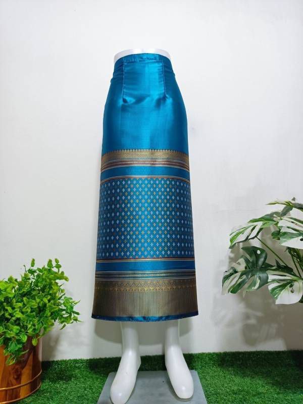 Elegant Thai/Laos Silk Long Skirt - Free Size Waist 24"- 44", 63-79 Traditional Thai Clothing, Thai Silk Skirt
